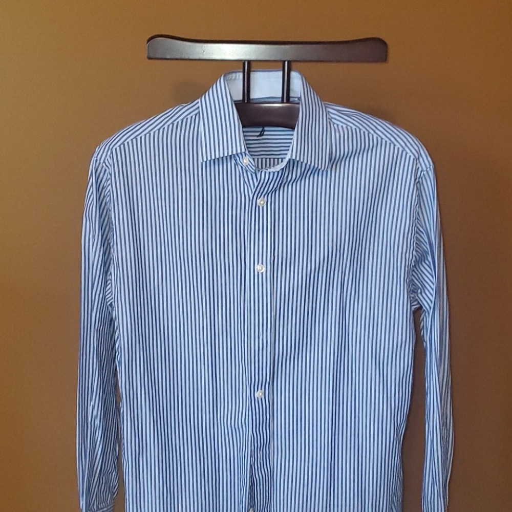 NAUTICA dress shirt Navy light blue stripes